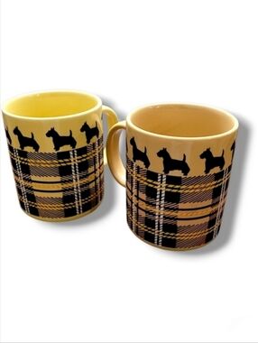 Vintage Scottie Dog Tartan Mugs Set of 2 Anchor Hocking Japan 80s